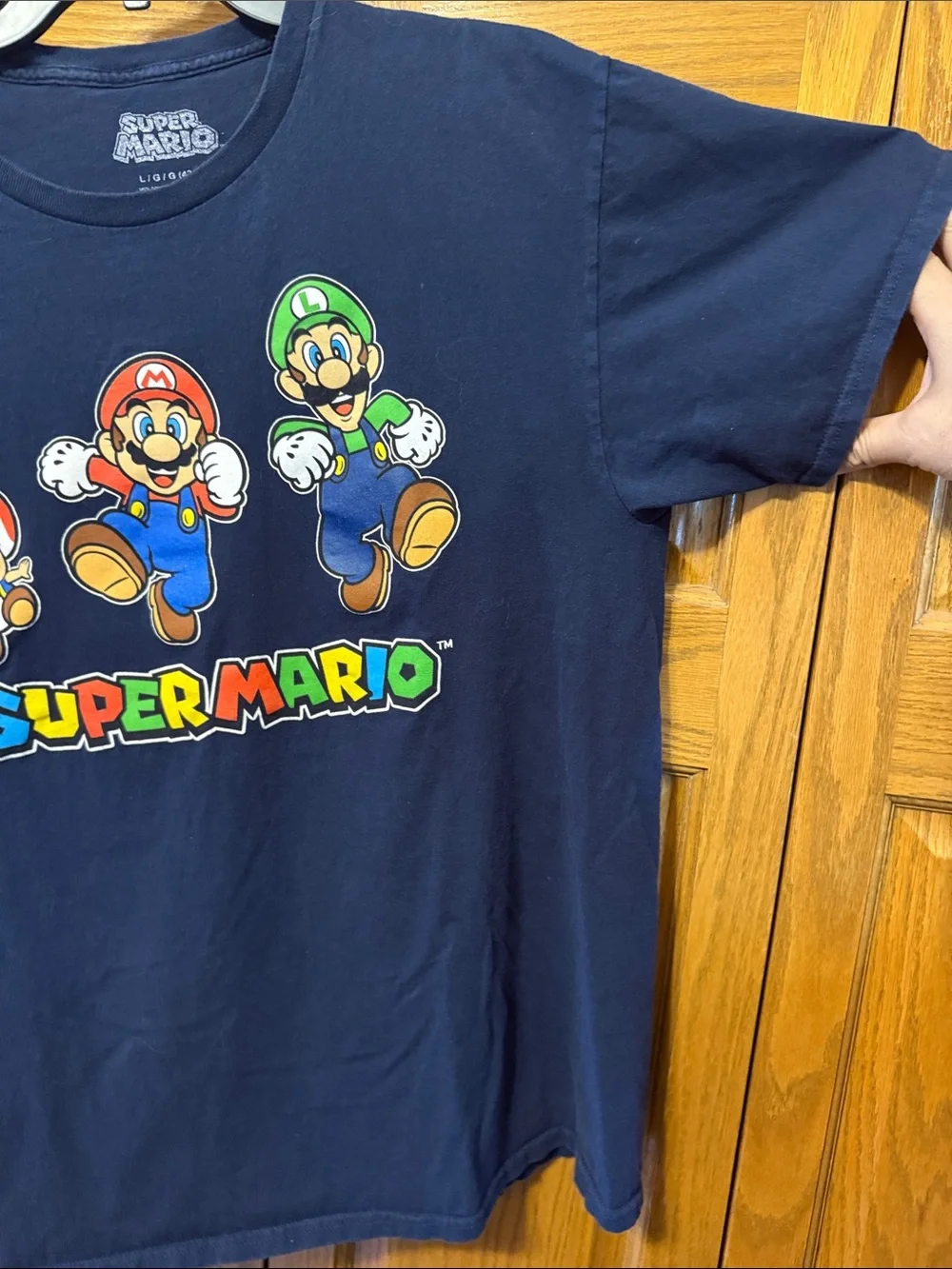 Nintendo Super Mario Navy Blue Graphic Tee with Mario, Luigi & Toad- Large